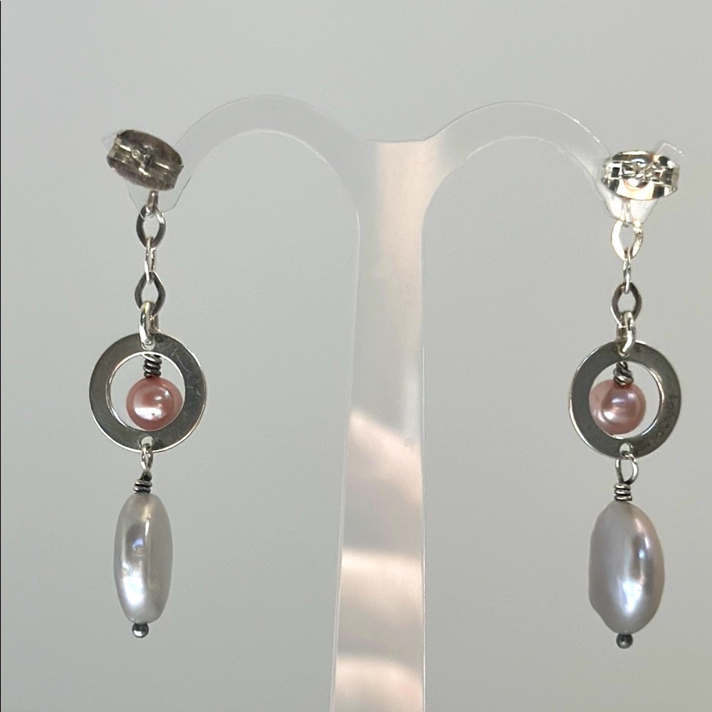 Elegant 925 Silver and Real Pearl Dangle Earrings